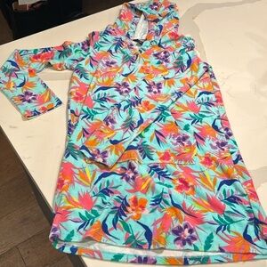 Lands End Kids XL Hooded tropical floral swim coverup